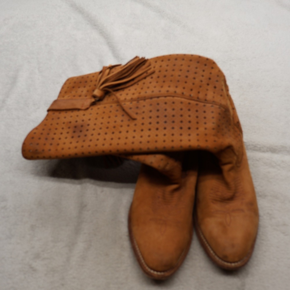 Miss Sixty Womens 8 Heeled Boots Brown Pancho Suede Tassel Tall Cowboy EU 37.5